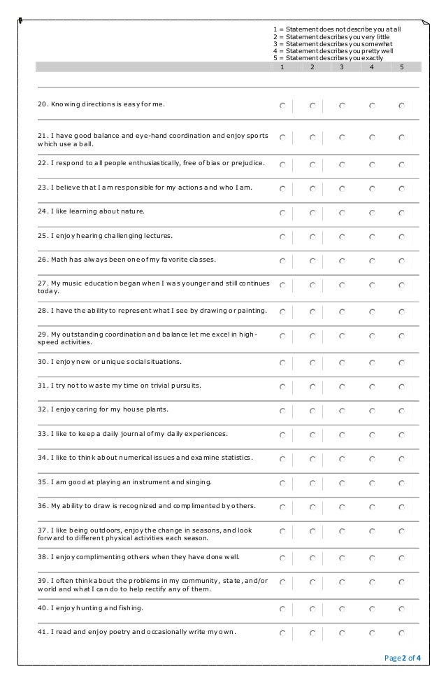 Many Intelligence - Dr. Terry Armstrongs Questionnaire picture regarding Multiple Intelligences Test Printable named Numerous Intelligence - Dr. Terry Armstrongs Questionnaire